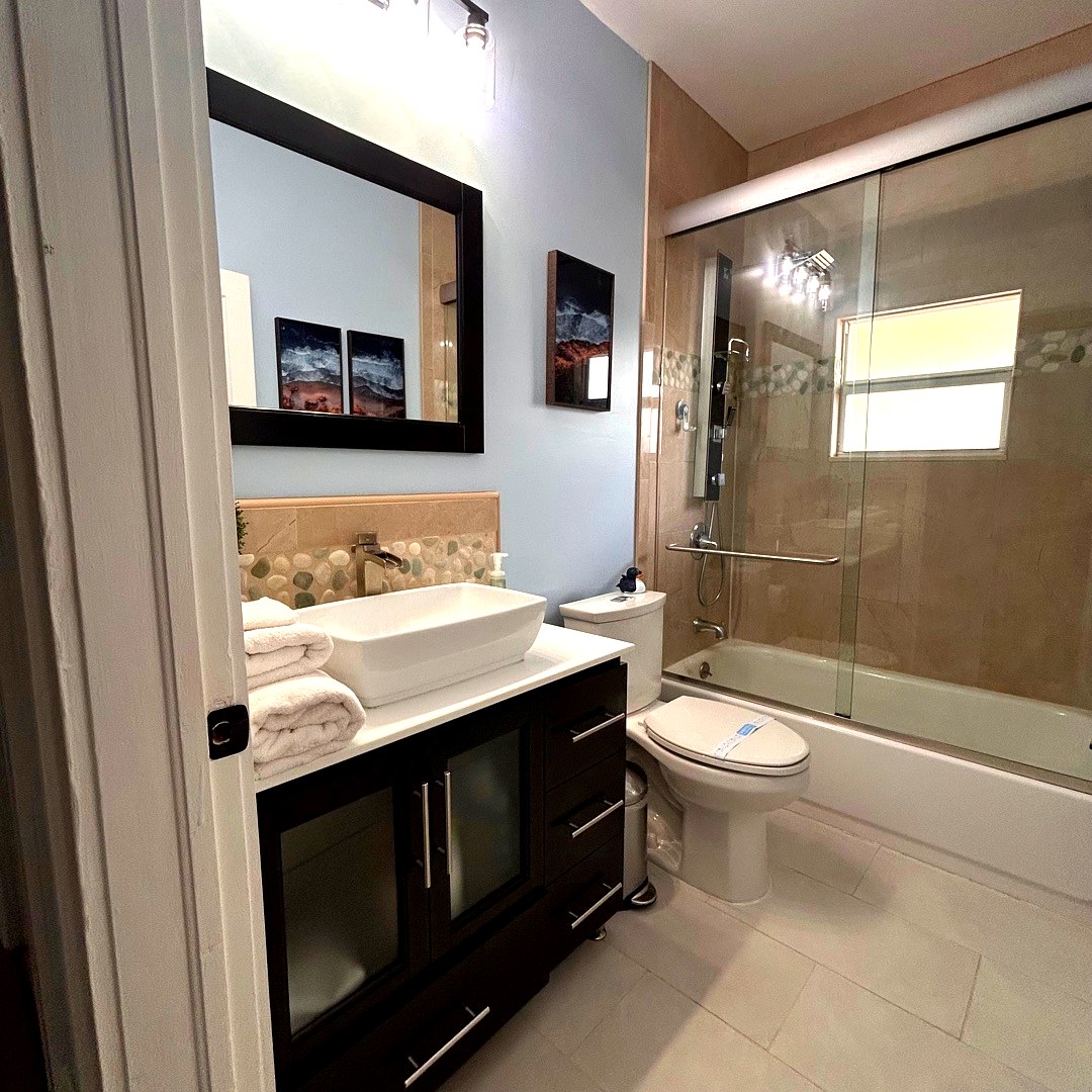 Renovated bathroom with vessel sink