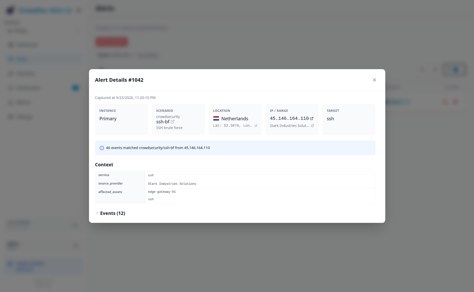 Alert details with CrowdSec context