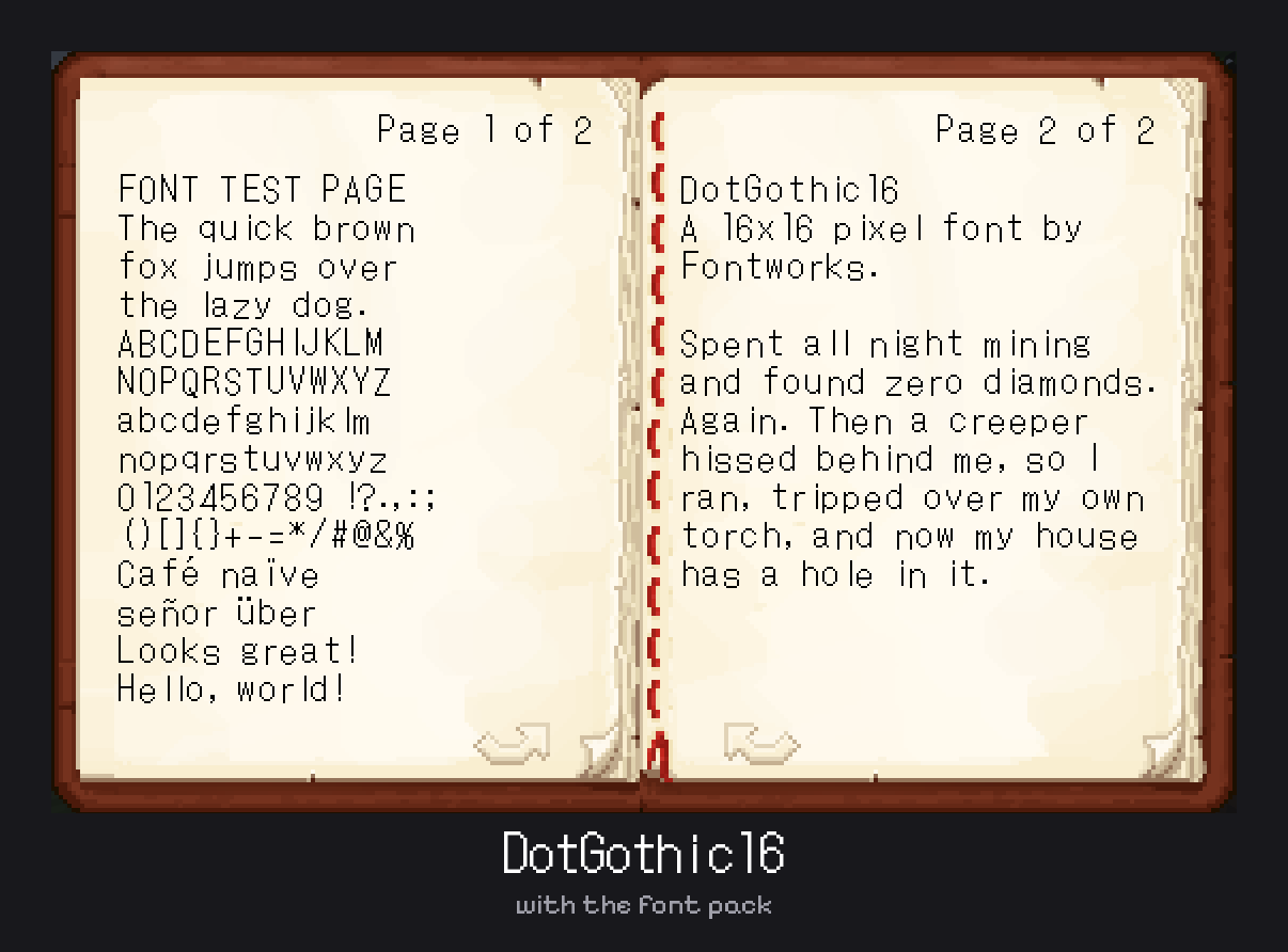 DotGothic16 in a Minecraft book