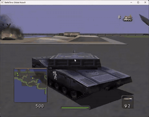 Aim-Down-Turret mode demonstrating independent turret aim and hull-direction movement