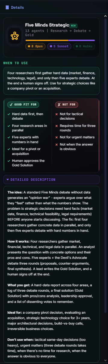 Preset sidebar dual-column verdict panel