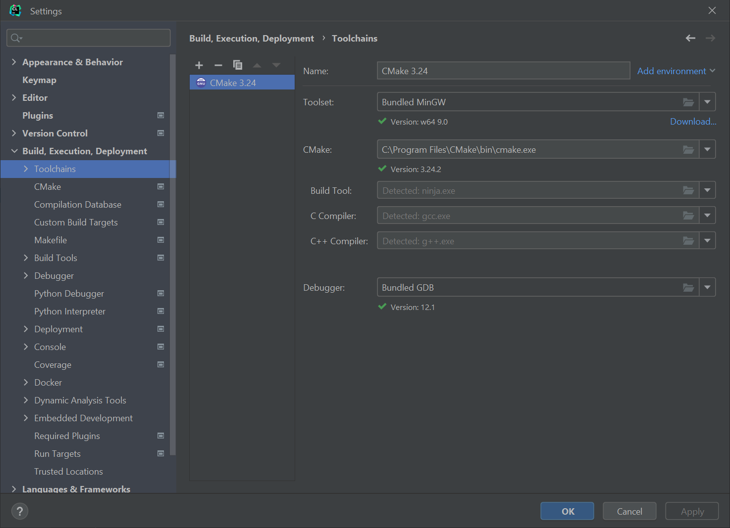 Clion Settings Toolchains