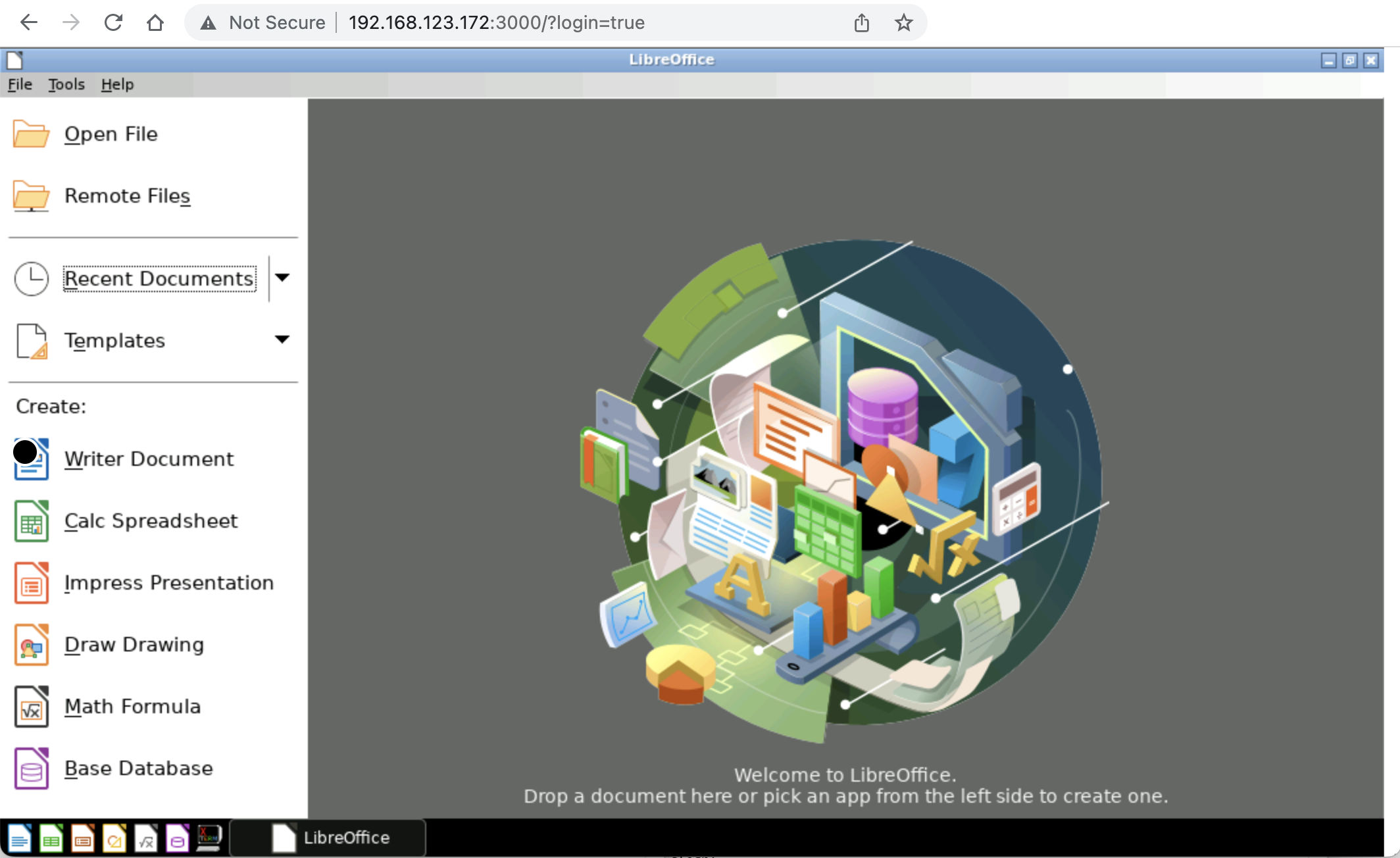 screen shot of libre-office in the browser