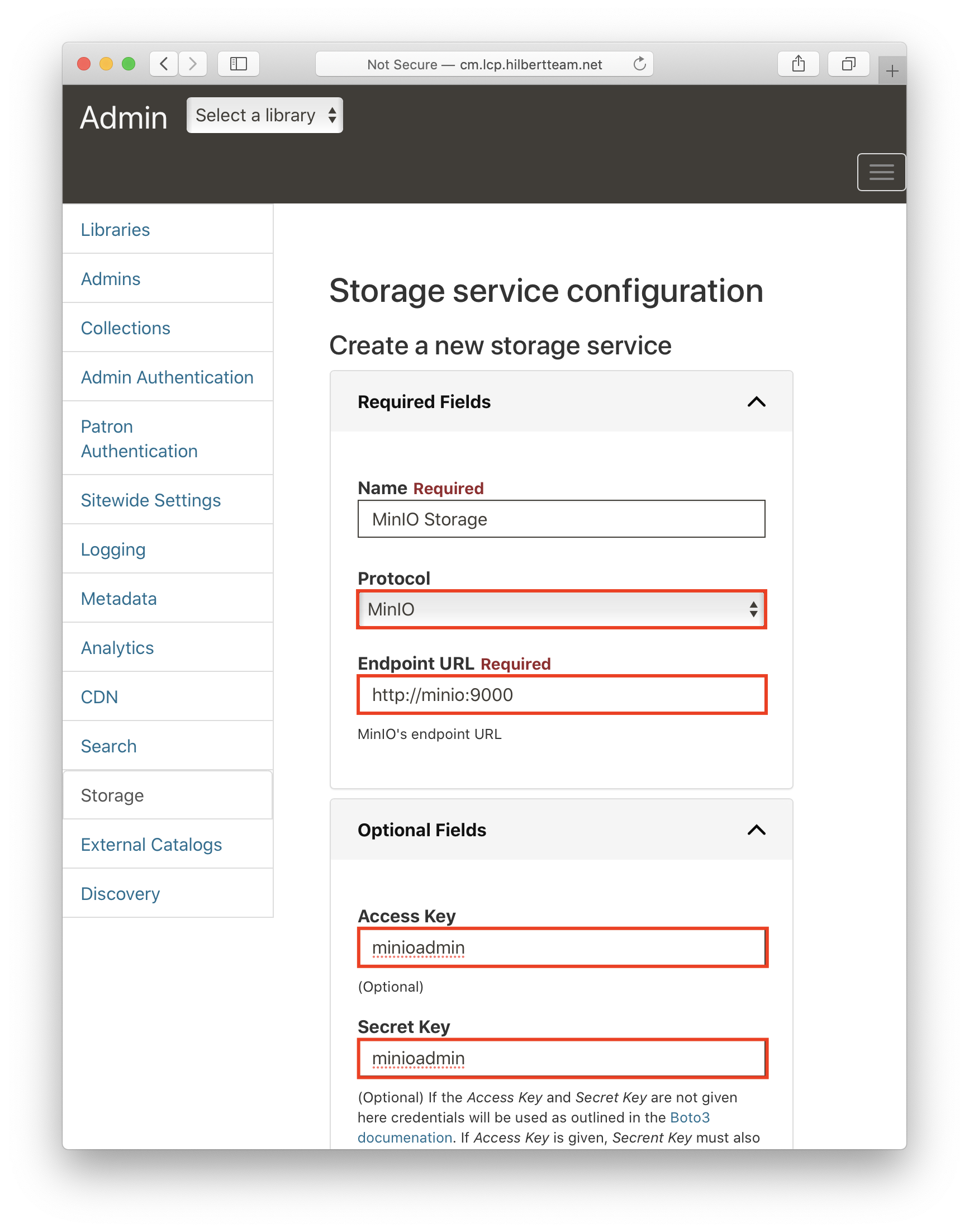 Creating a MinIO storage service