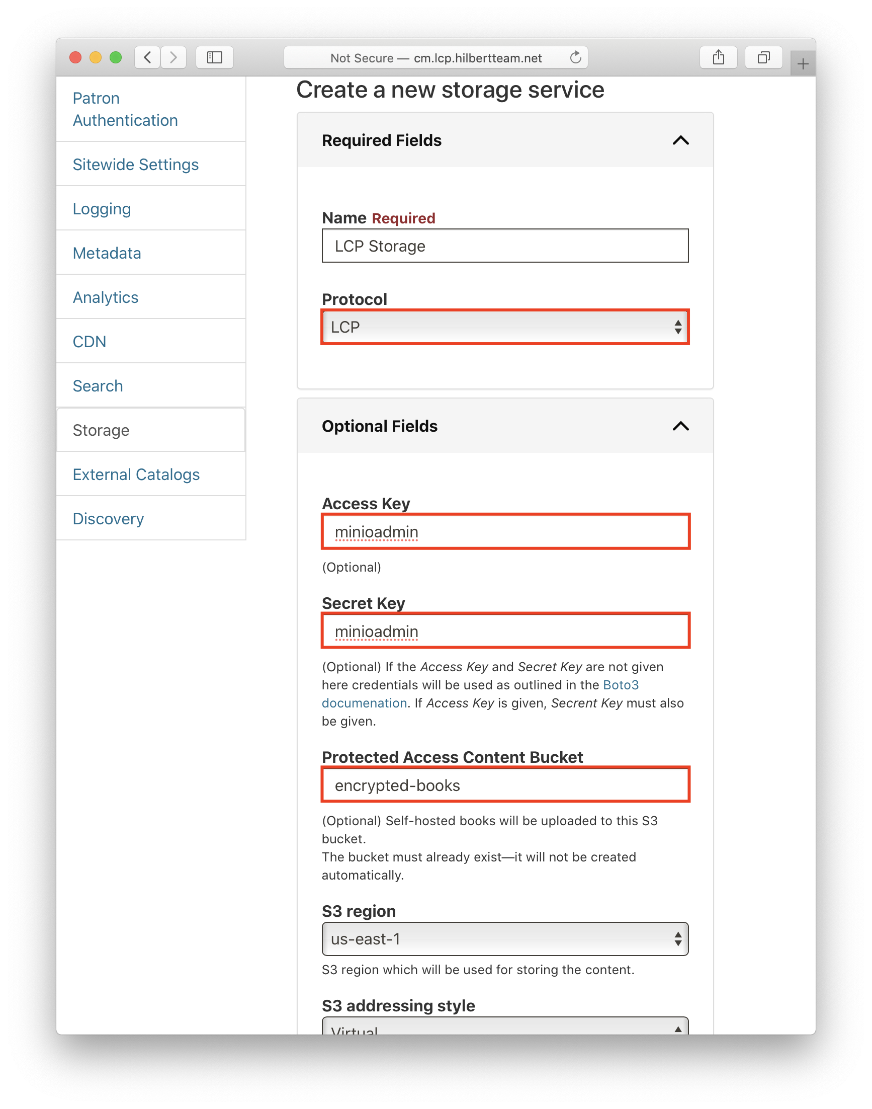 Creating an LCP storage service