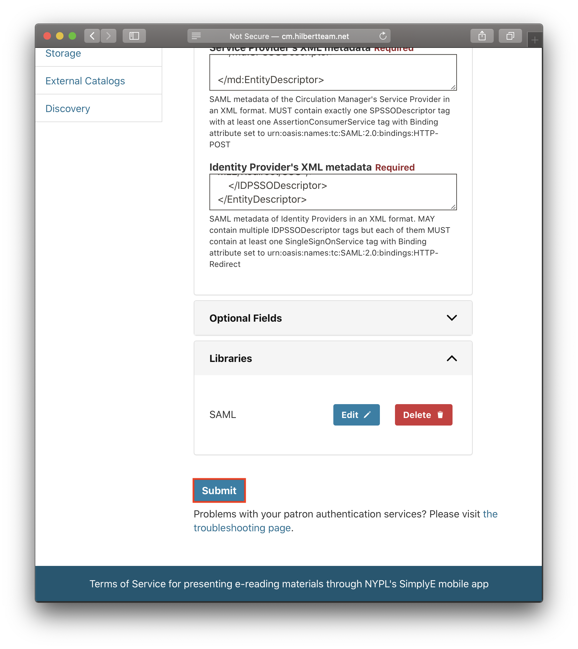 Setting up a SAML authentication provider