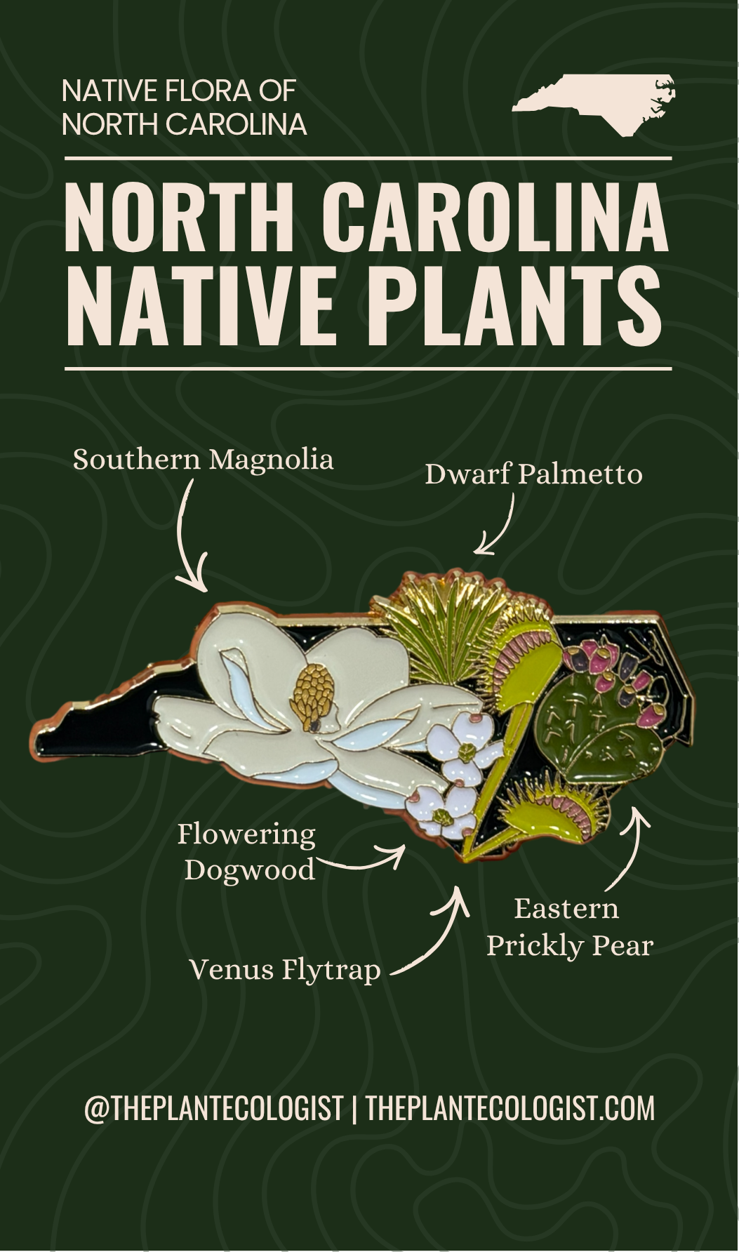 North Carolina Native Plants enamel pin packaging card front, The Plant Ecologist