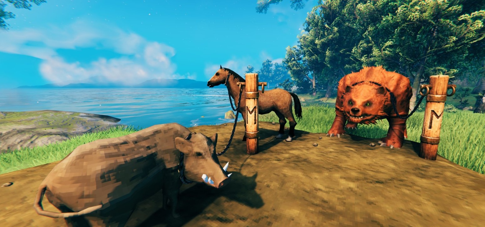 A boar, a horse and a bear tied to Sleipnir's Posts
