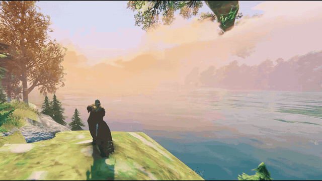 Throwing the Kraken Axe out over the sea and catching it on the way back