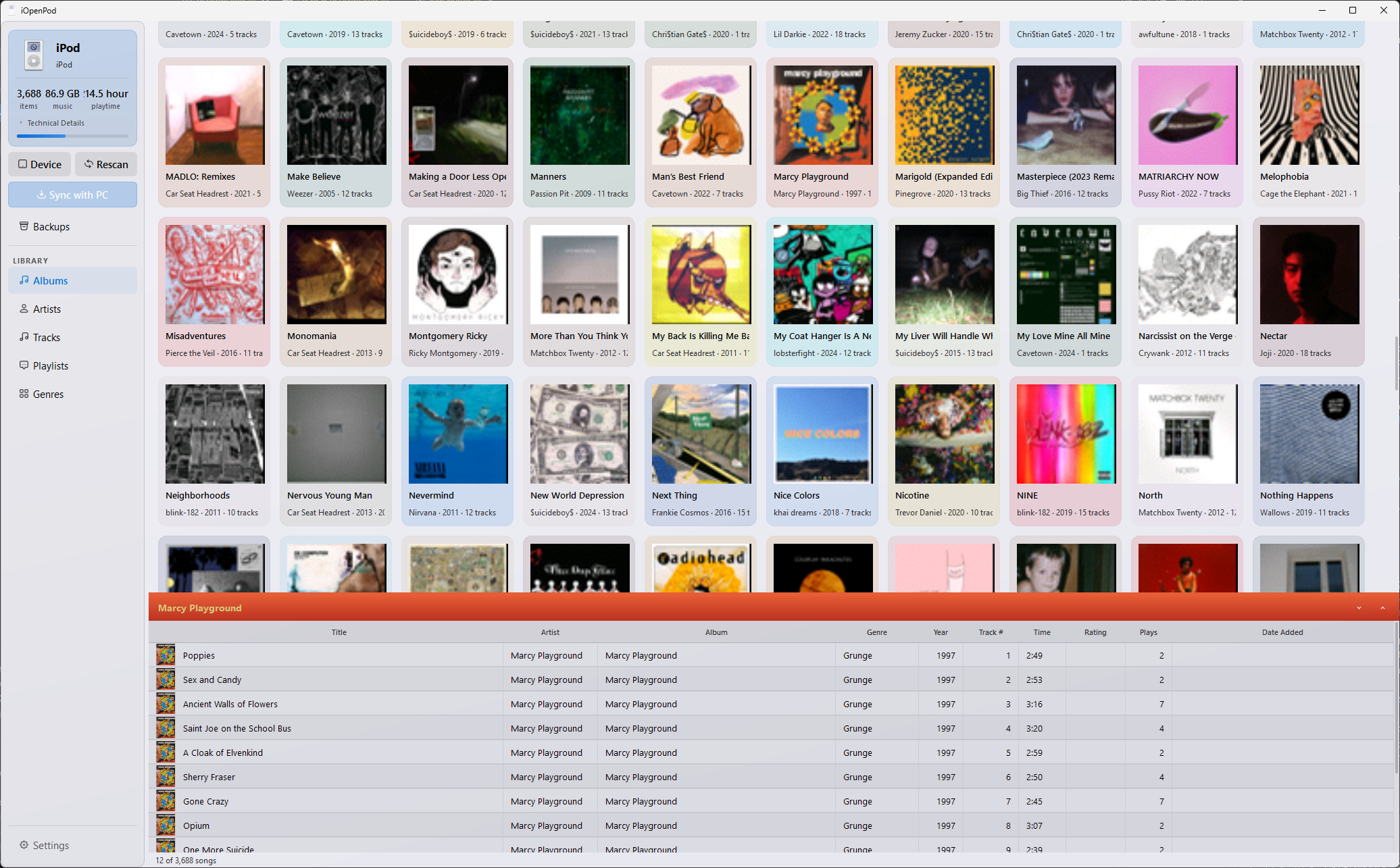 iOpenPod light mode — choose between dark and light themes