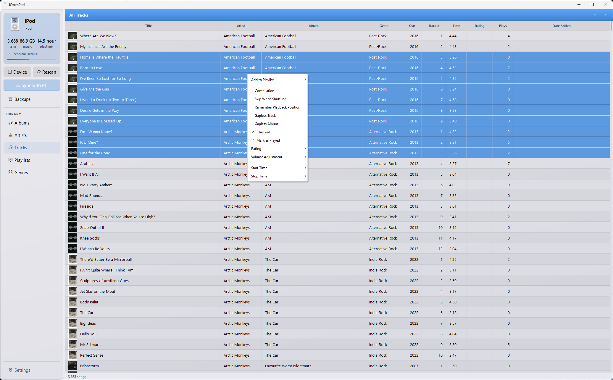 Drag and drop tracks onto your iPod without a full sync