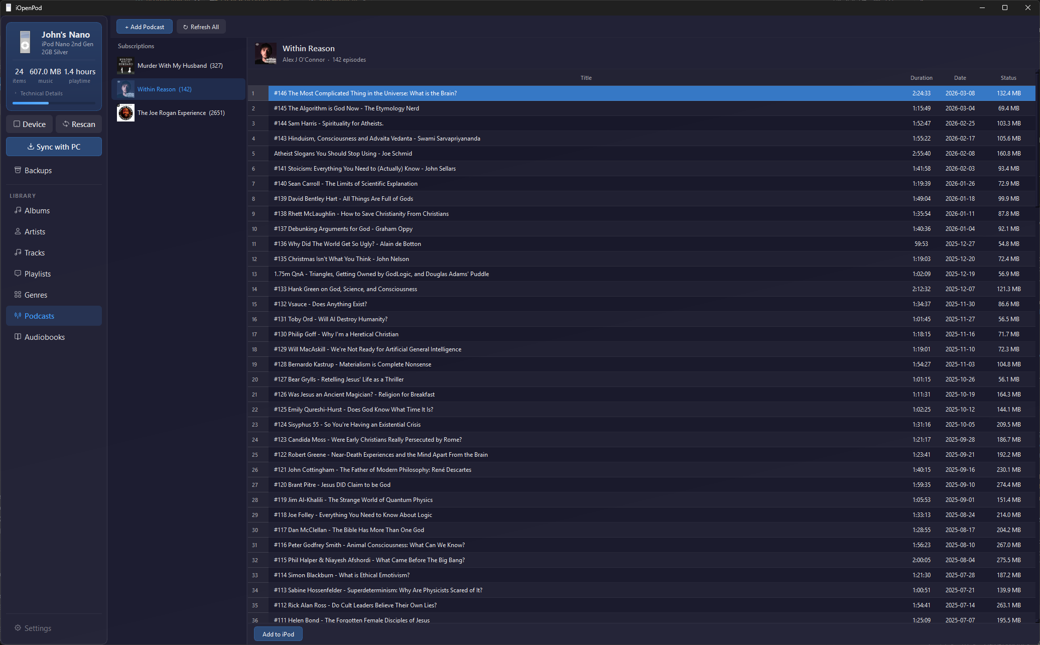 Podcast manager — search, subscribe, and sync podcasts to your iPod