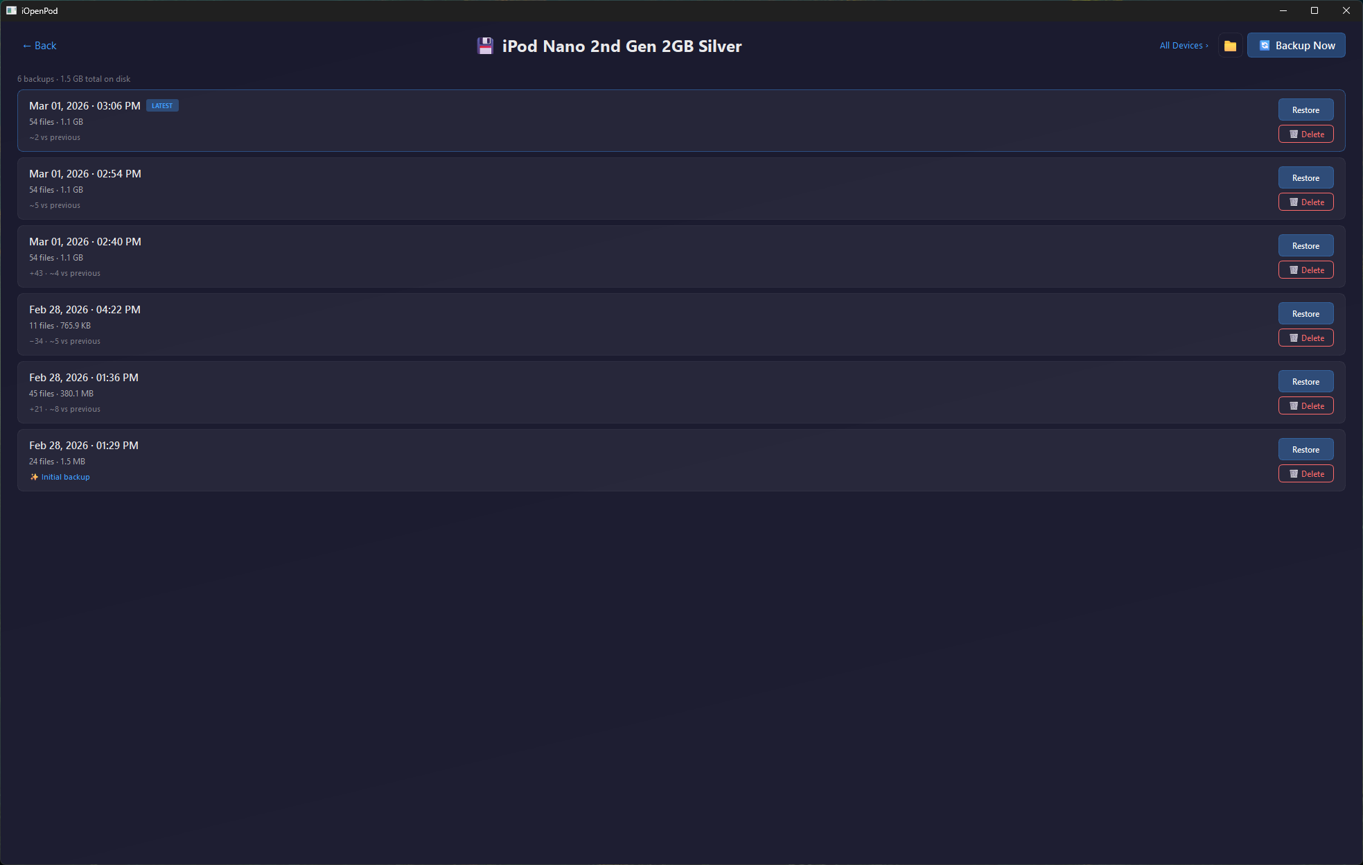 iPod database backup and restore — one-click rollback for safe syncing