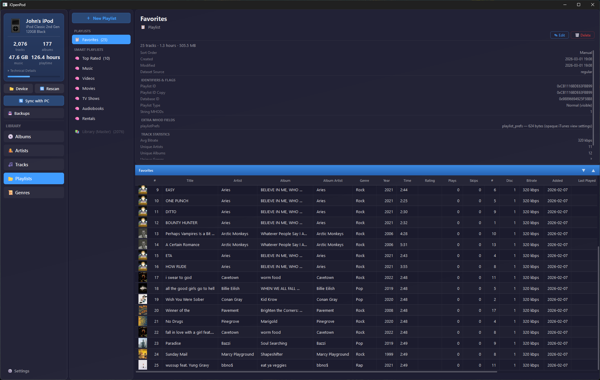 iPod playlist manager — browse and edit playlists without iTunes
