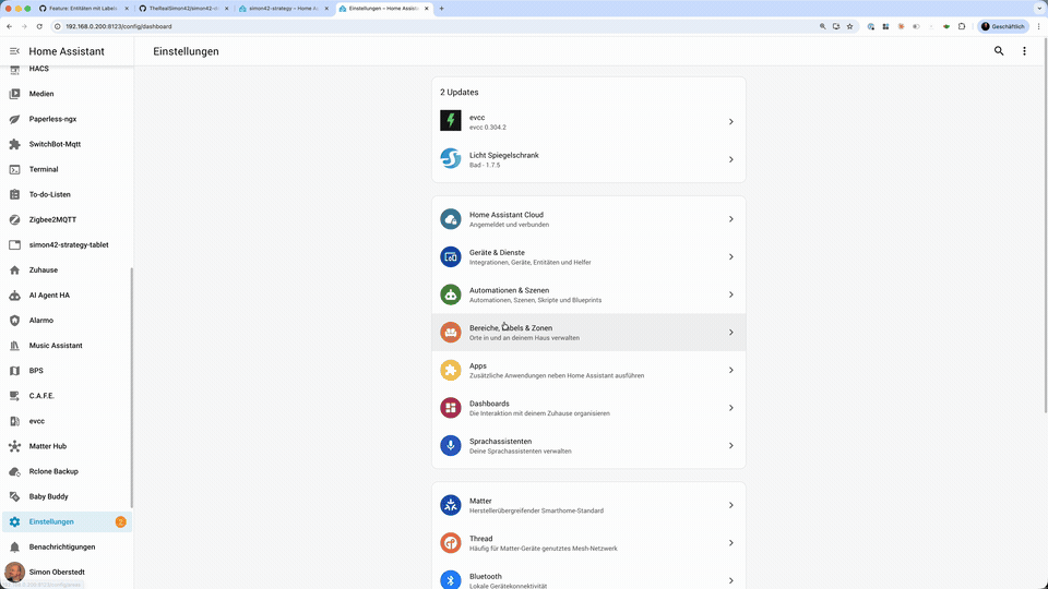Etagen und Bereiche in Home Assistant einrichten