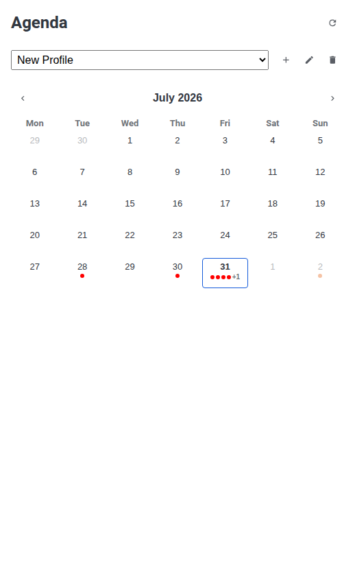 The panel showing a month grid with a dot on each day that has a to-do