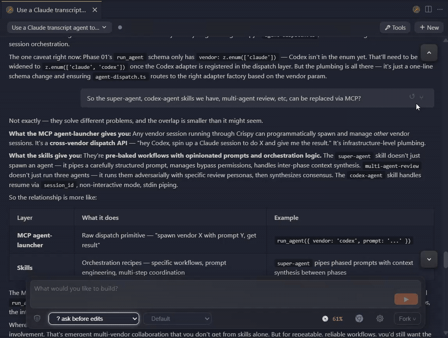 Fork a conversation into a new side-by-side panel