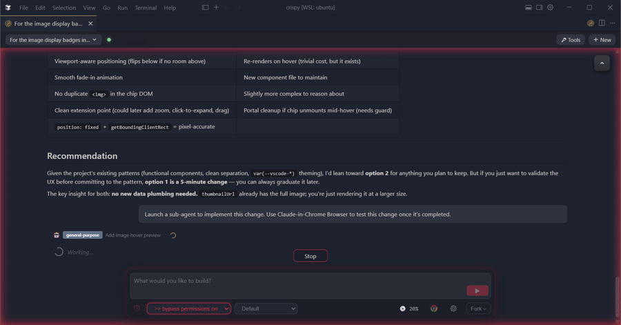 Crispy — reading project docs, explaining the codebase, and making an edit in one conversation