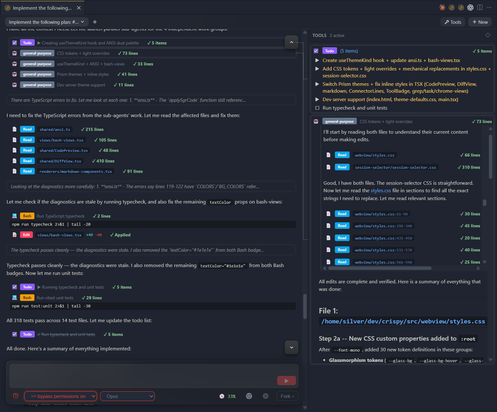 Crispy — parallel sub-agents implementing light mode support