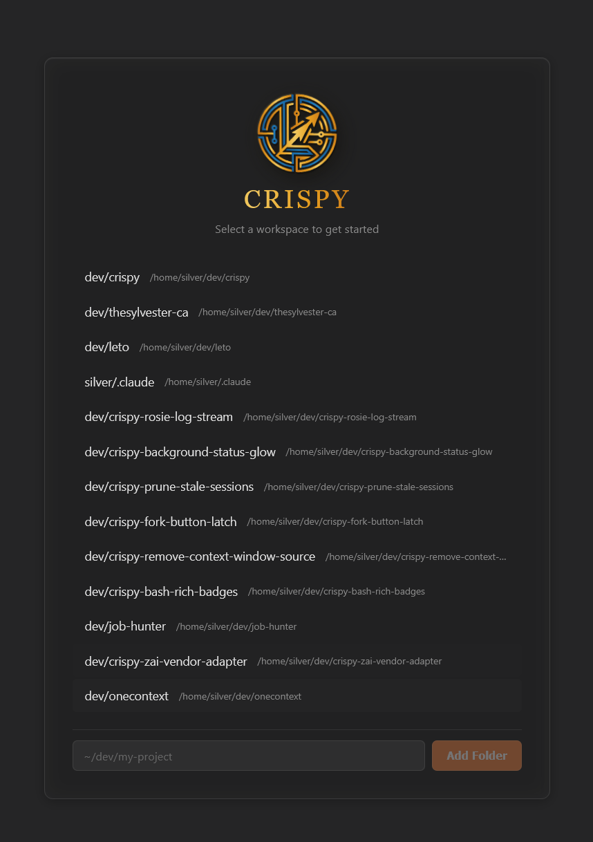 Workspace picker — select a project to open in standalone mode