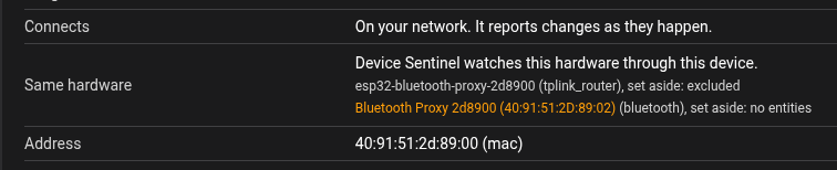 The Same hardware row on a Bluetooth proxy, naming its clones
