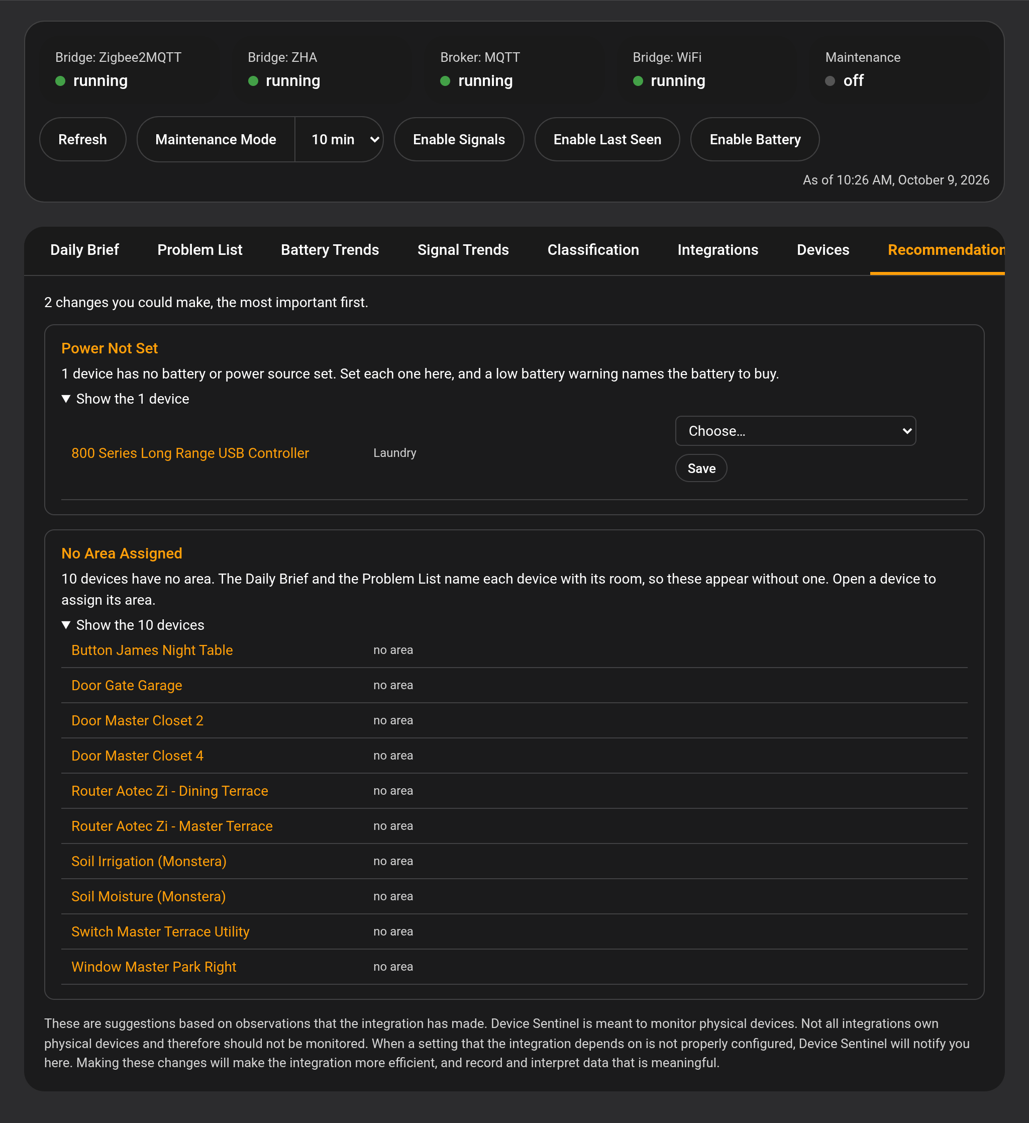 The Recommendations tab, with a card open