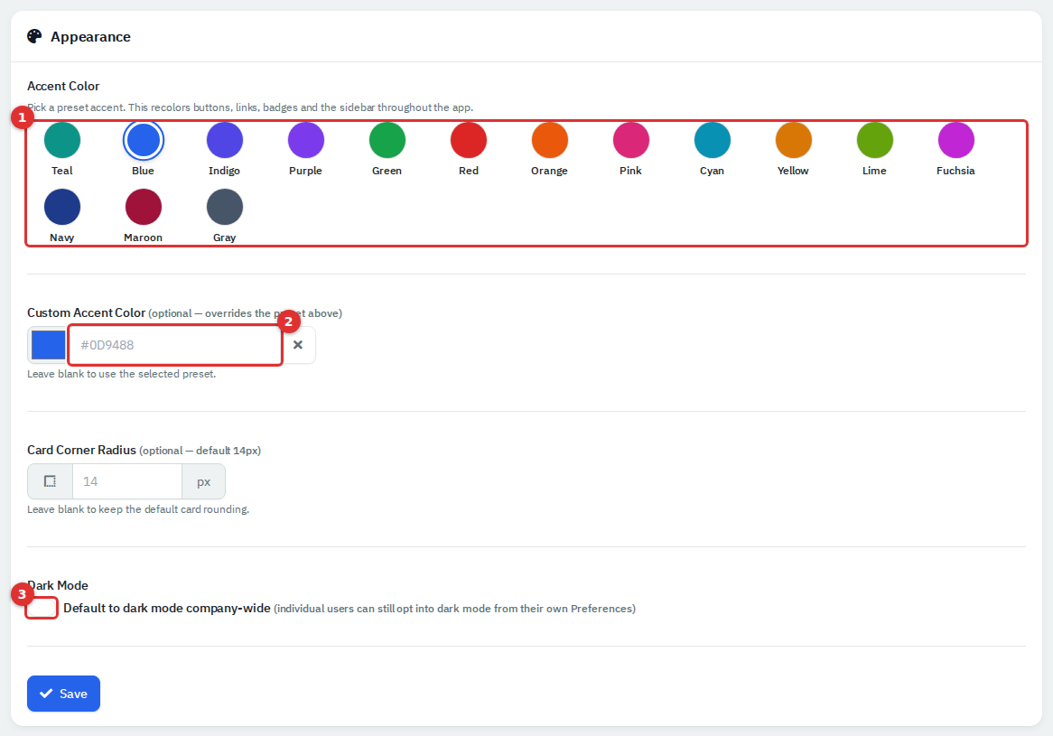 The Appearance page