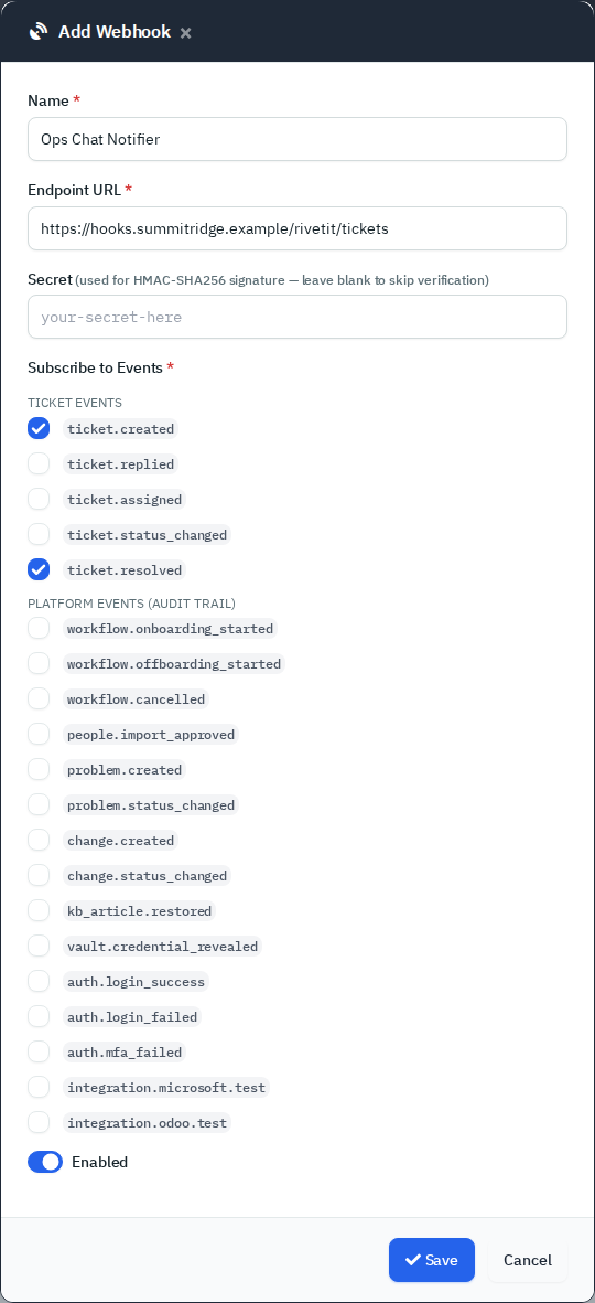 The Add Webhook pop-up