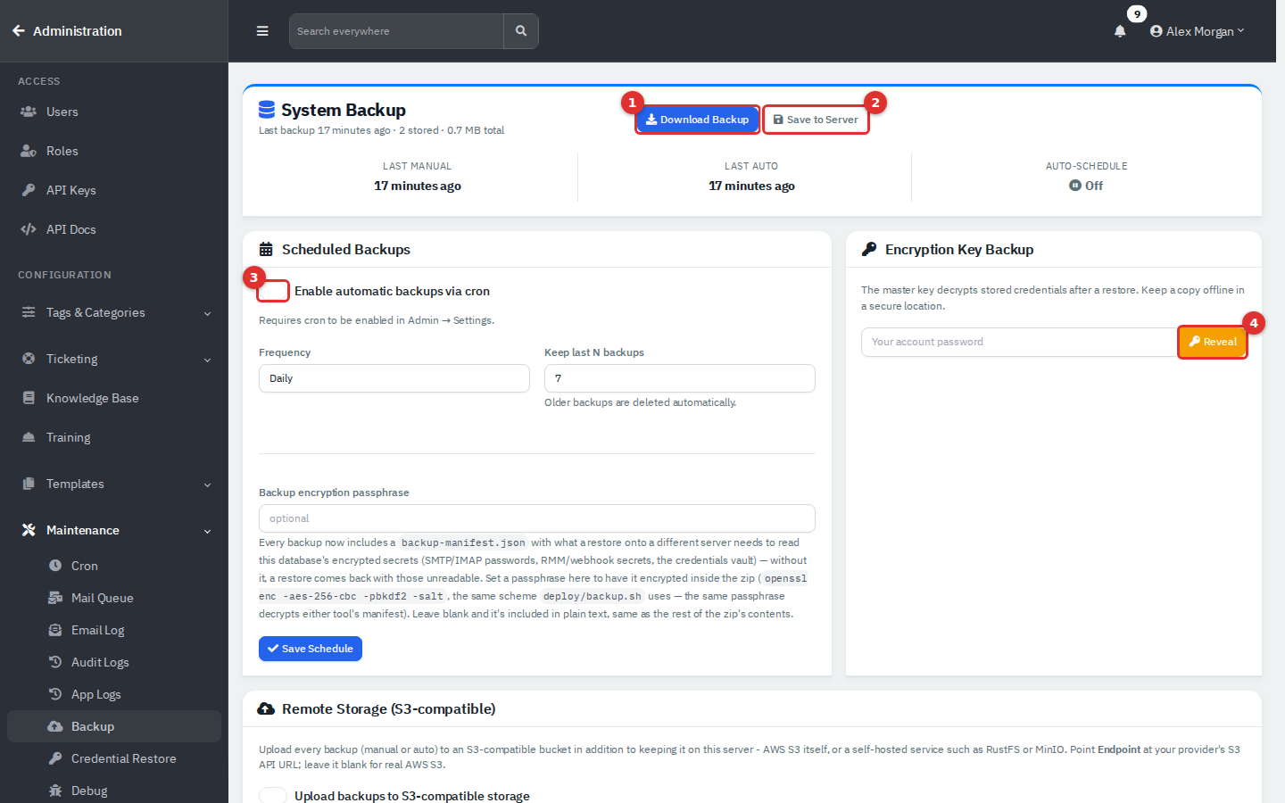 The Backup page