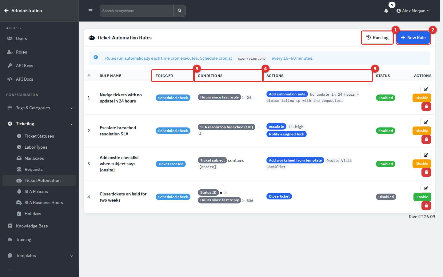 The Ticket Automation Rules list