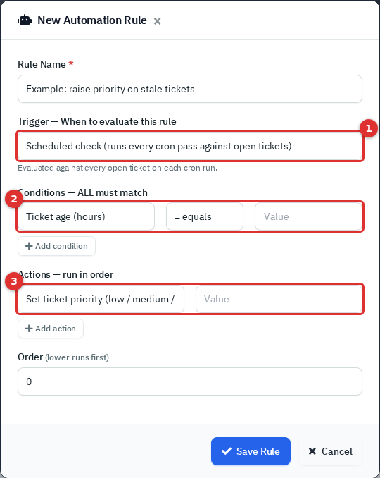 The New Automation Rule pop-up