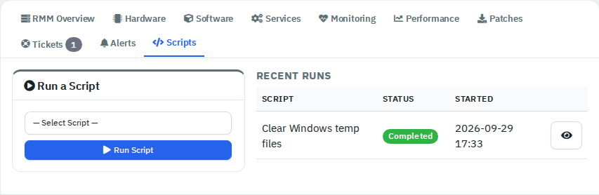 Scripts tab on an asset page