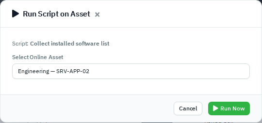Run Script on Asset pop-up