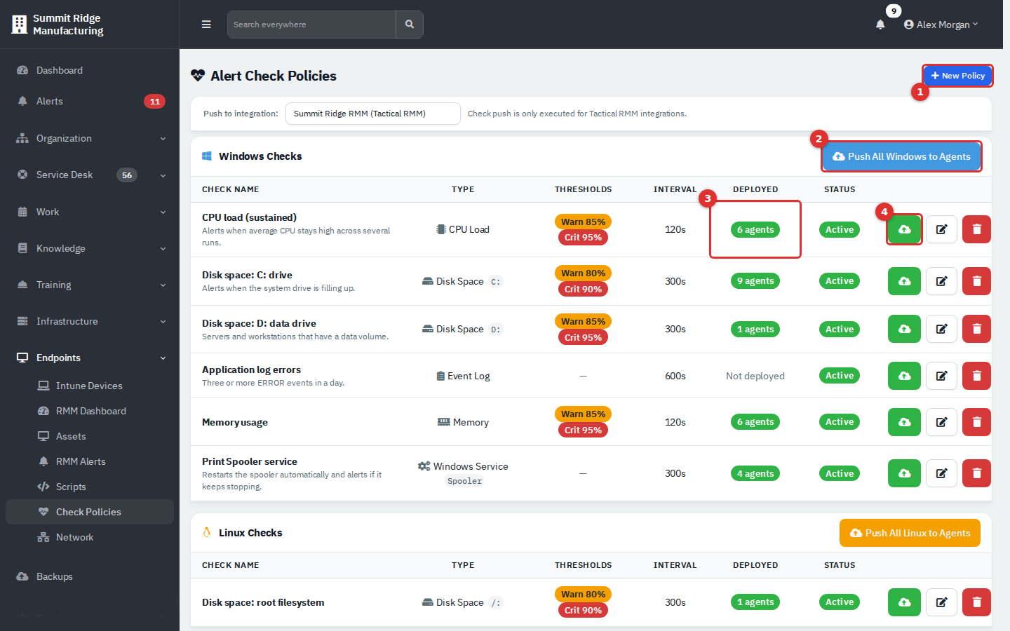 Alert Check Policies with call-outs 1 to 4