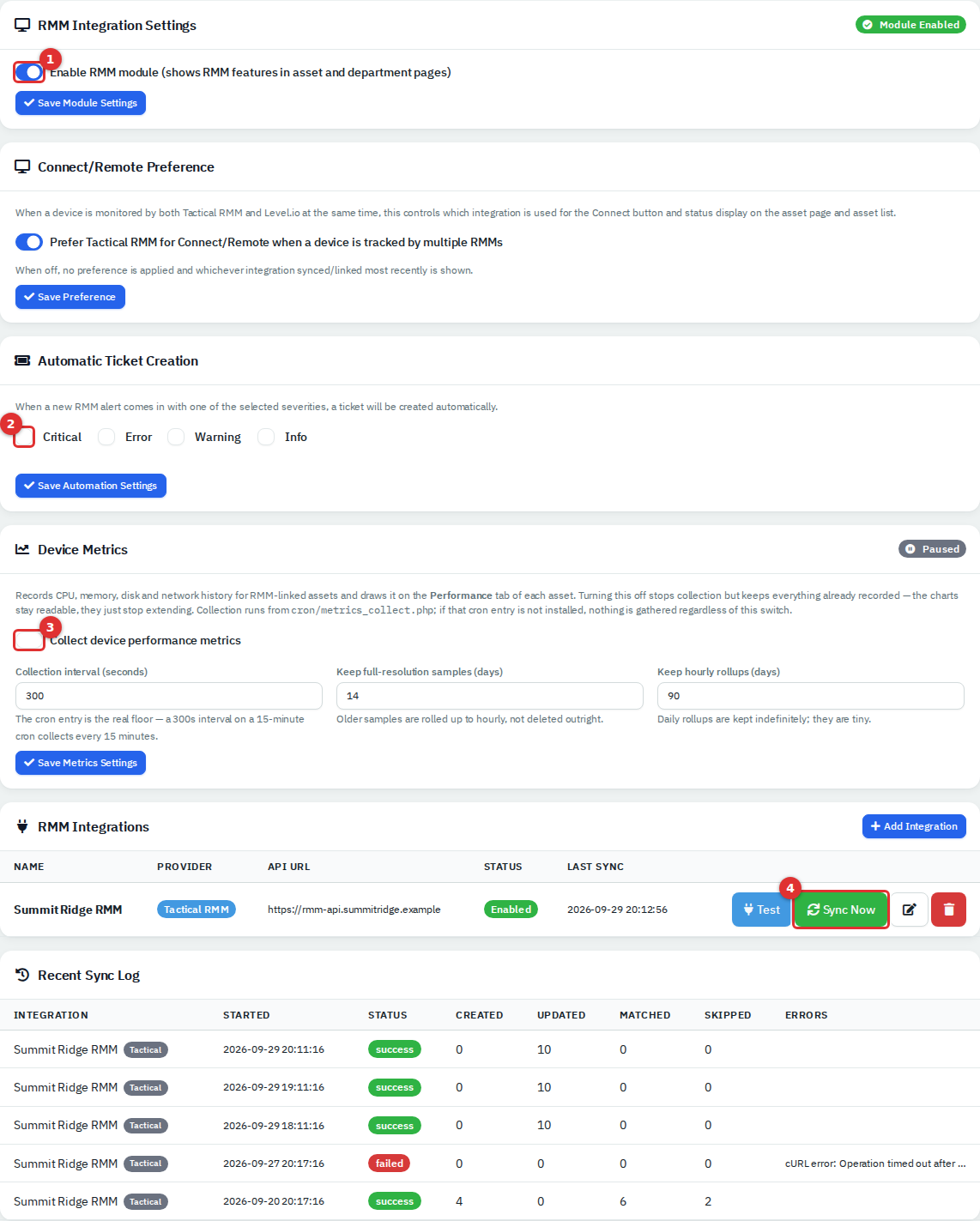 RMM tab of the Integrations settings