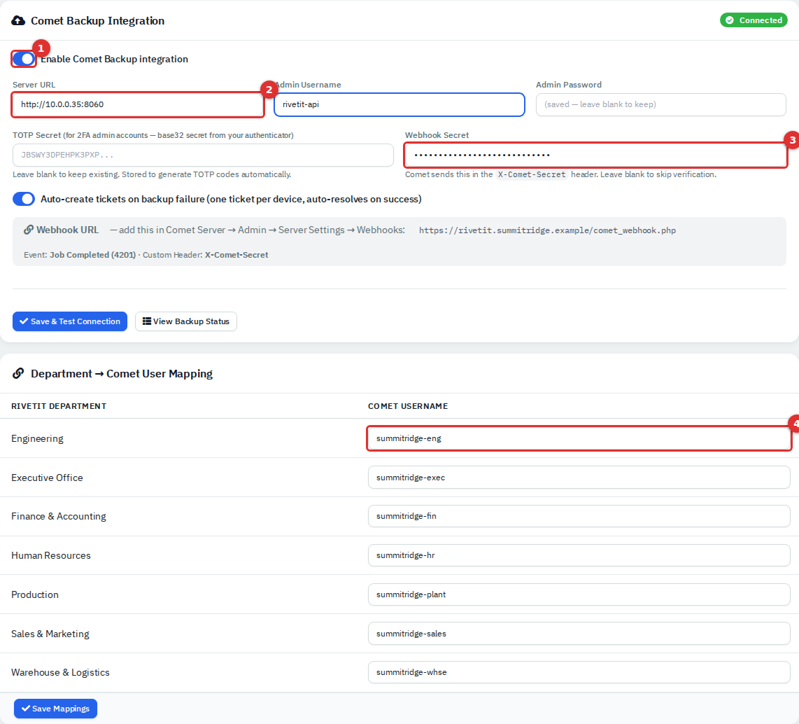 Backups tab (Comet settings)