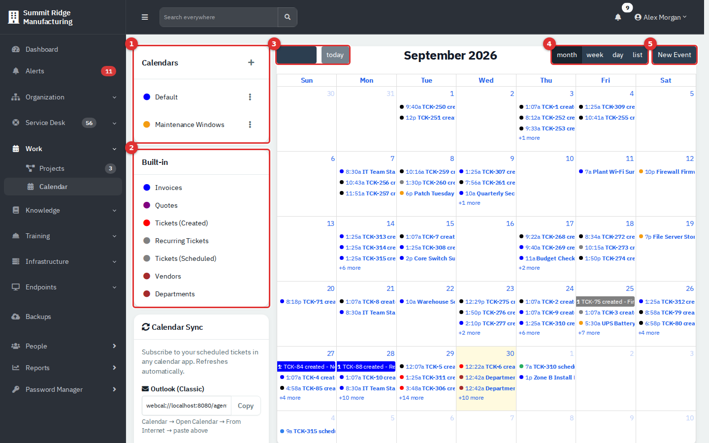 The calendar in month view