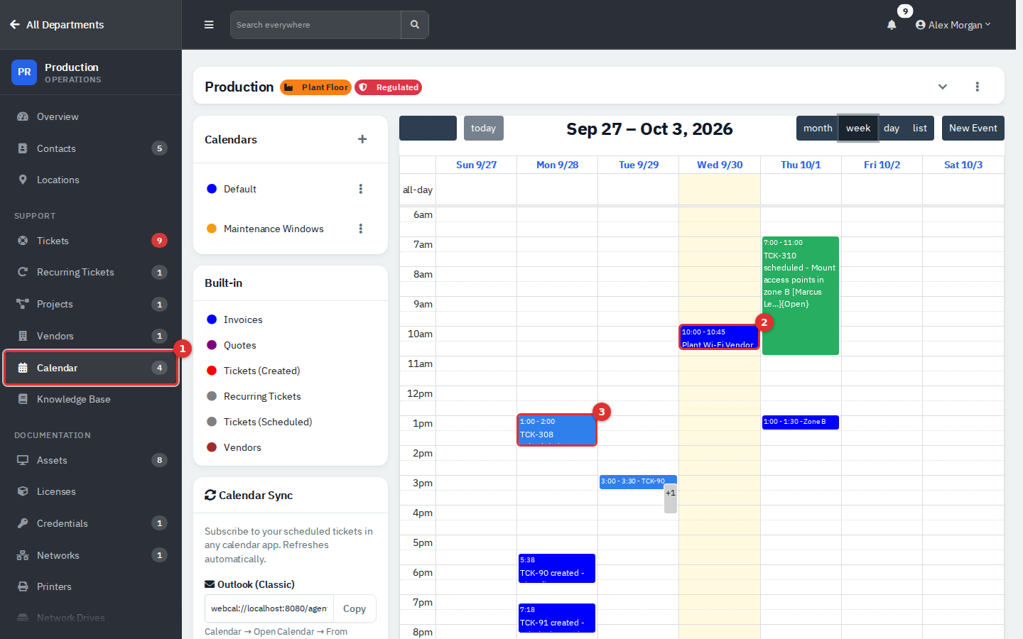 A department calendar in week view