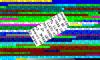 Multiple lines of multicolor text fill the background. In the foreground is a small box of text. It is also at an extreme angle.