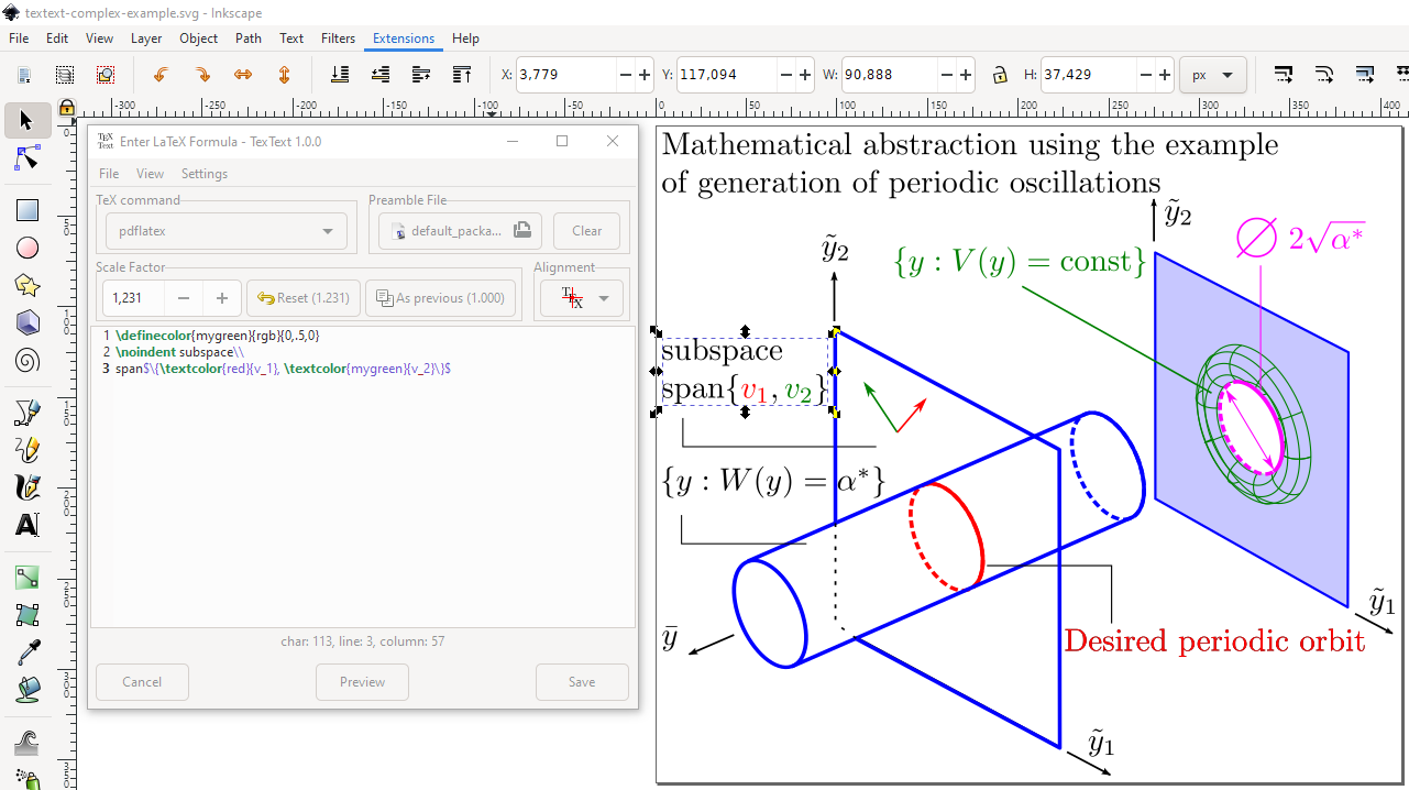 TexText dialog with Inkscape