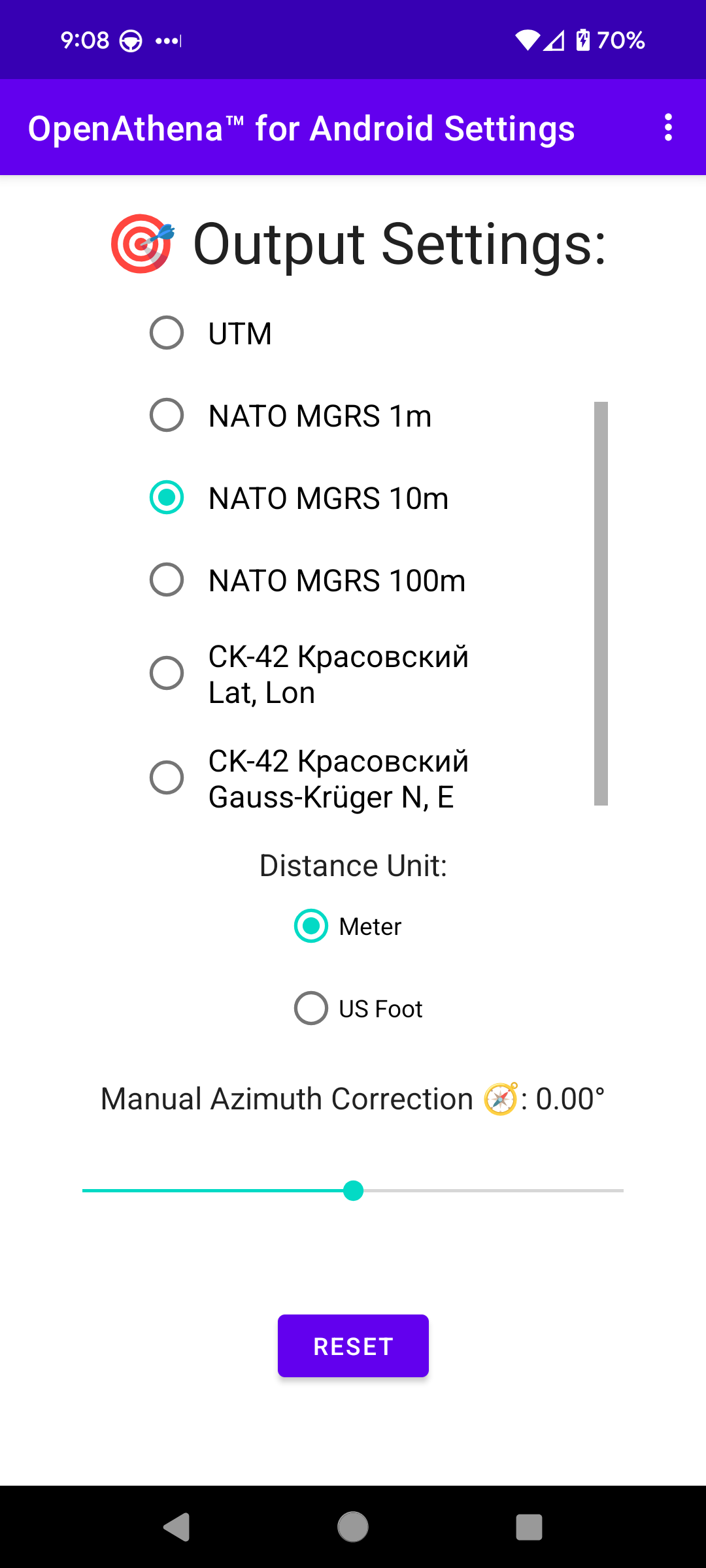 OpenAthena™ Android 🎯 Output Modes Activity demo NATO MGRS 10m