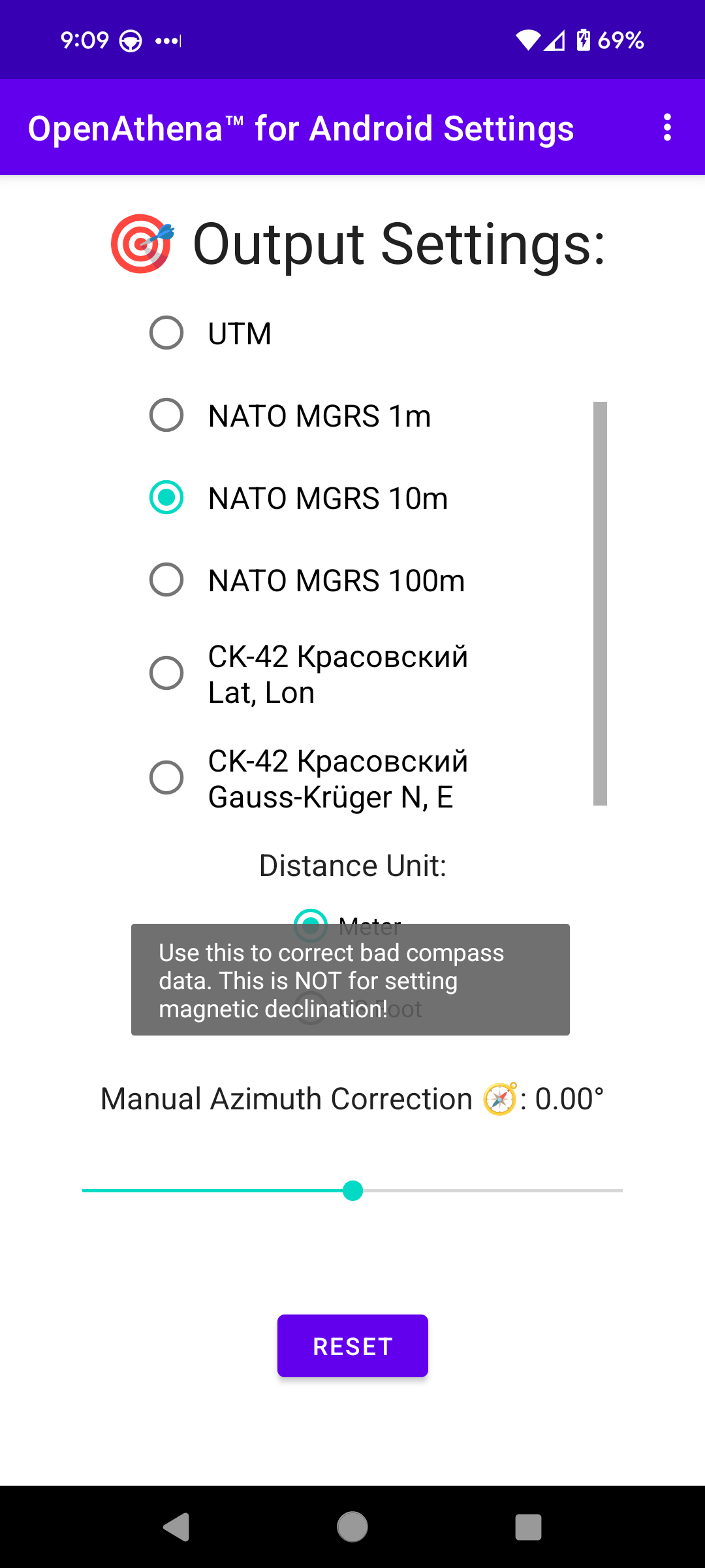 OpenAthena Android Manual Azimuth Correction Slider