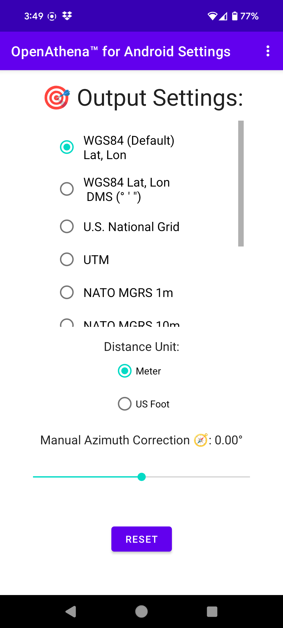 OpenAthena™ Android 🎯 Output Modes Activity demo WGS84