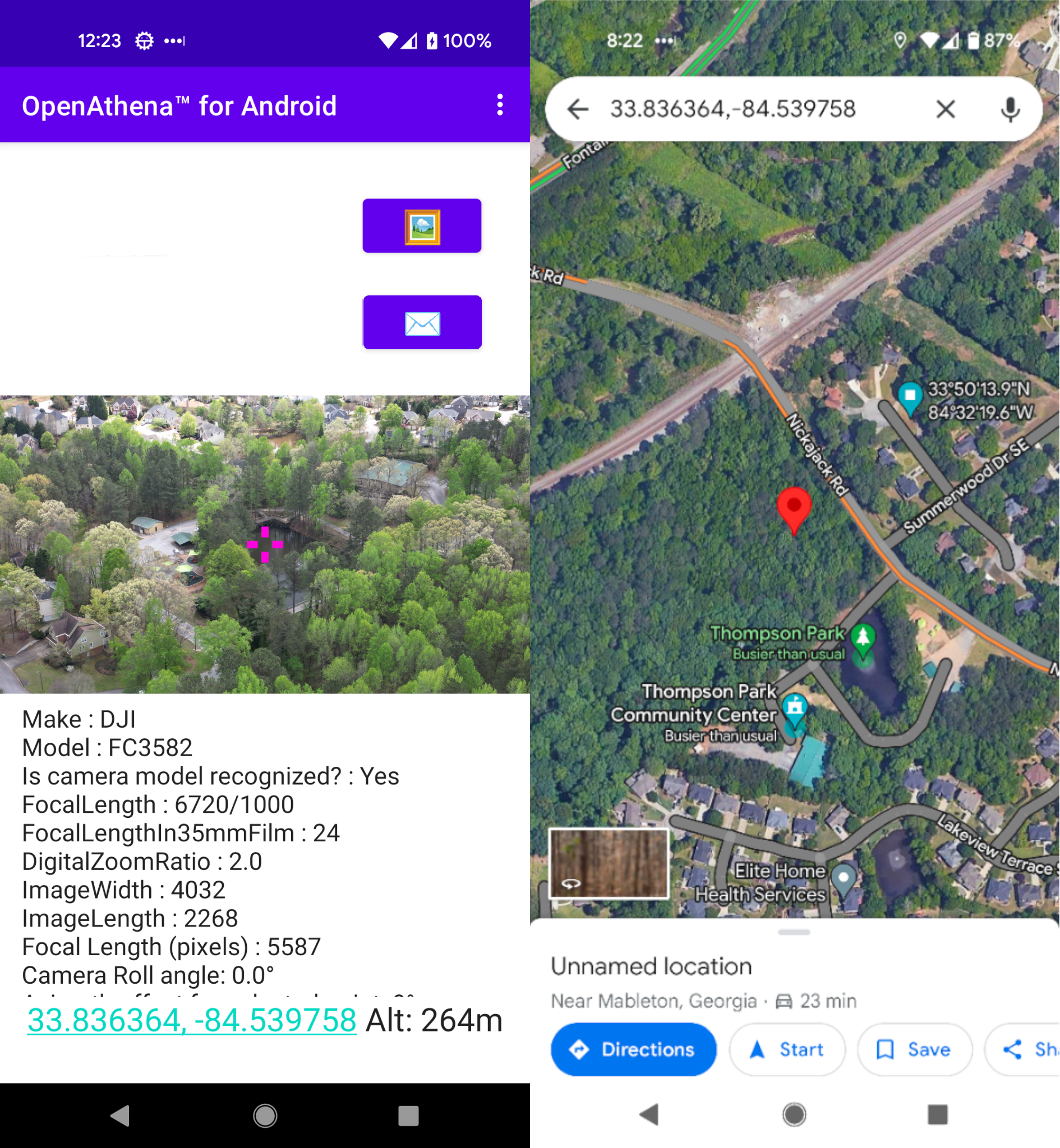 OpenAthena Android an example of a bad target resolution due to an un-calibrated magnetometer compass sensor