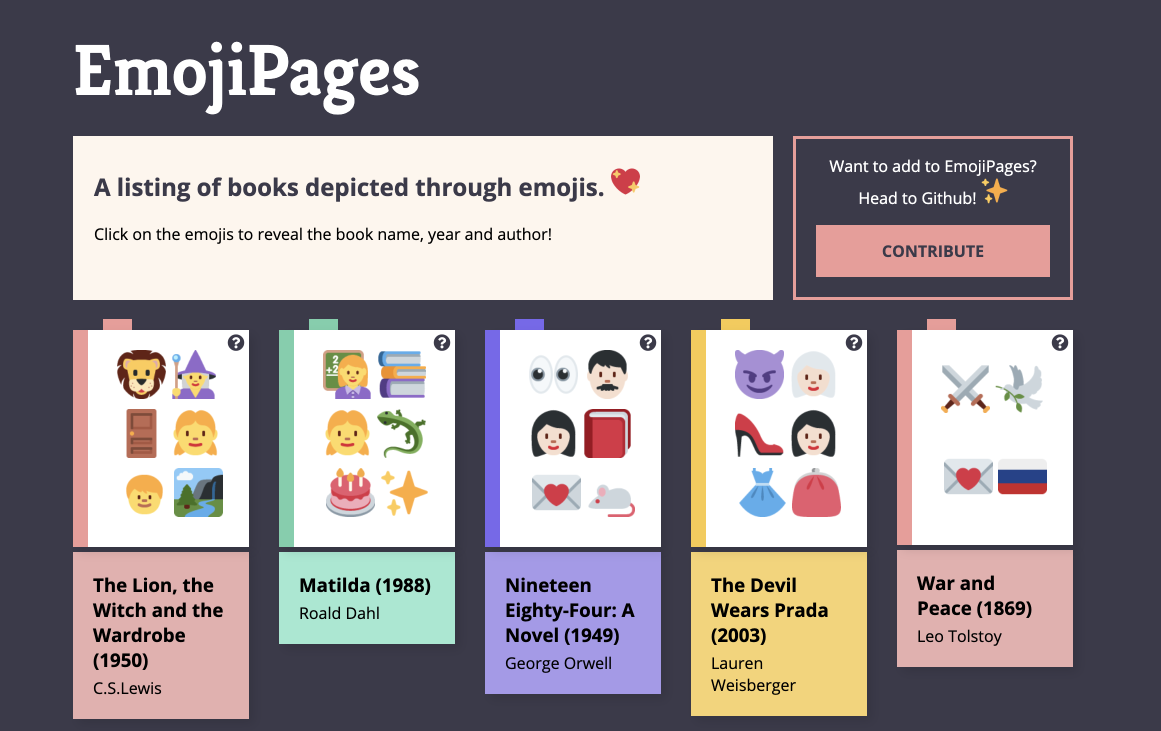 Screenshot of Emojipages homepage