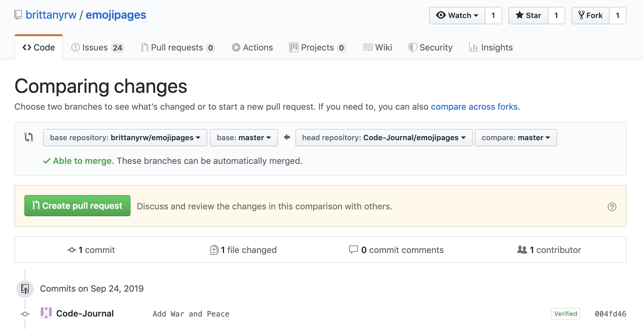 Screenshot of a Pull Request on the Github website