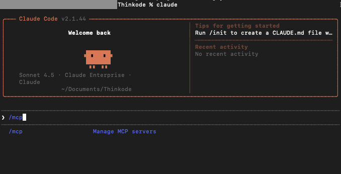 Open /mcp in Claude Code