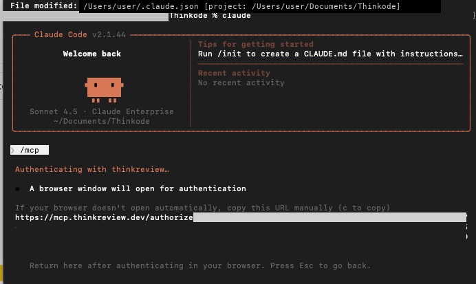 Browser OAuth URL in Claude Code