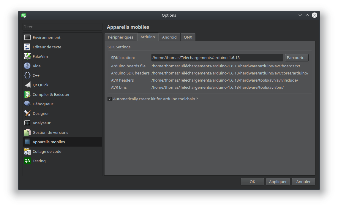 Arduino SDK config