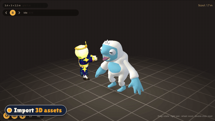 The 3D asset viewer turning an imported Yeti model